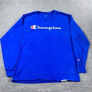 Champion Long Sleeve T-Shirt Mens XL Blue Excellent Script Logo Graphic Tee